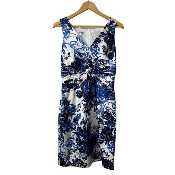 Kay Unger New York Silk Floral Sheath Dress 8 Ruched Empire Waist Wedding Guest - Picture 2 of 11